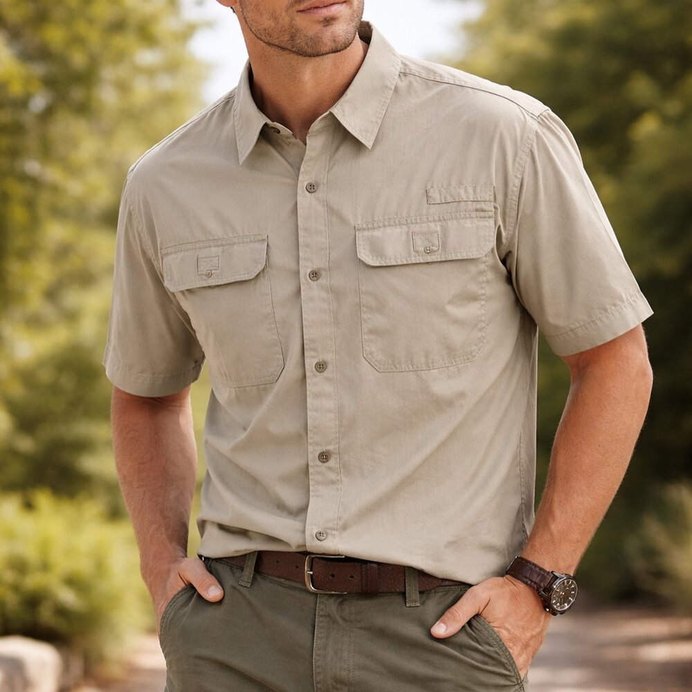 Wrangler Short-Sleeve Utility Button-Up Shirt | Size Large